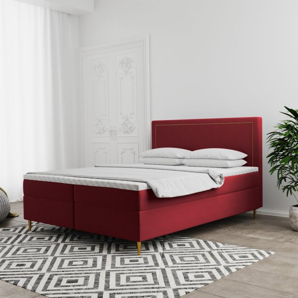 Boxspringbett Schlafzimmerbett LUCIEN 180x200cm in Stoff Soro Rot Bild 1