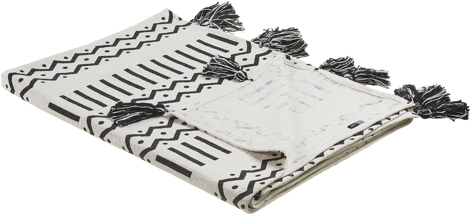 Decke Baumwolle weiß schwarz 130 x 180 cm geometrisches Muster UNNAO Bild 1