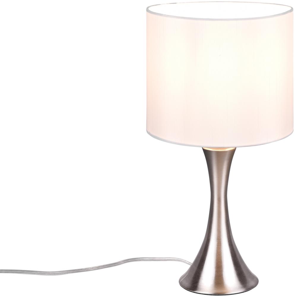LED Tischlampe Silber matt mit Stoffschirm Weiß - Höhe 37cm Bild 1
