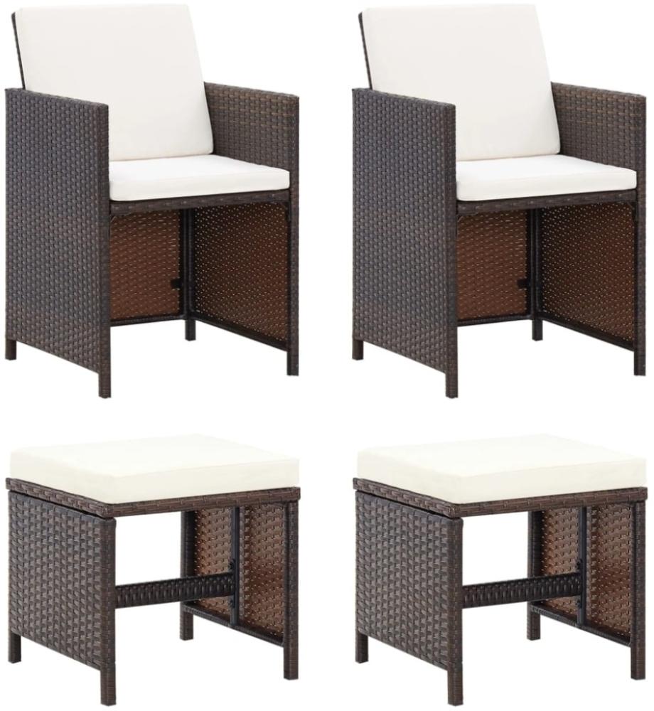 4-tlg. Stuhl und Hocker Set Polyrattan Braun Bild 1