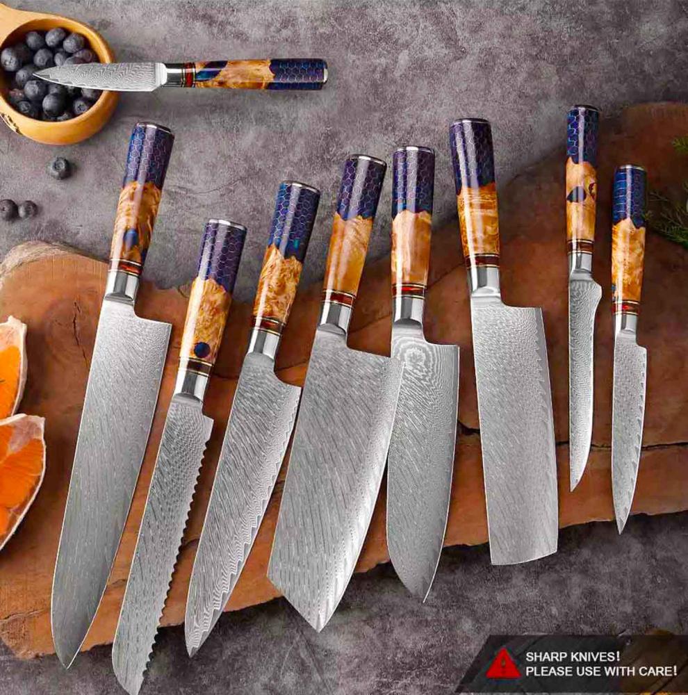 Das Premium Santoku Messer der Spitzenklasse – Damastmesser mit 67 Schichten – Mit exklusiven Farbholzgriff Bild 1