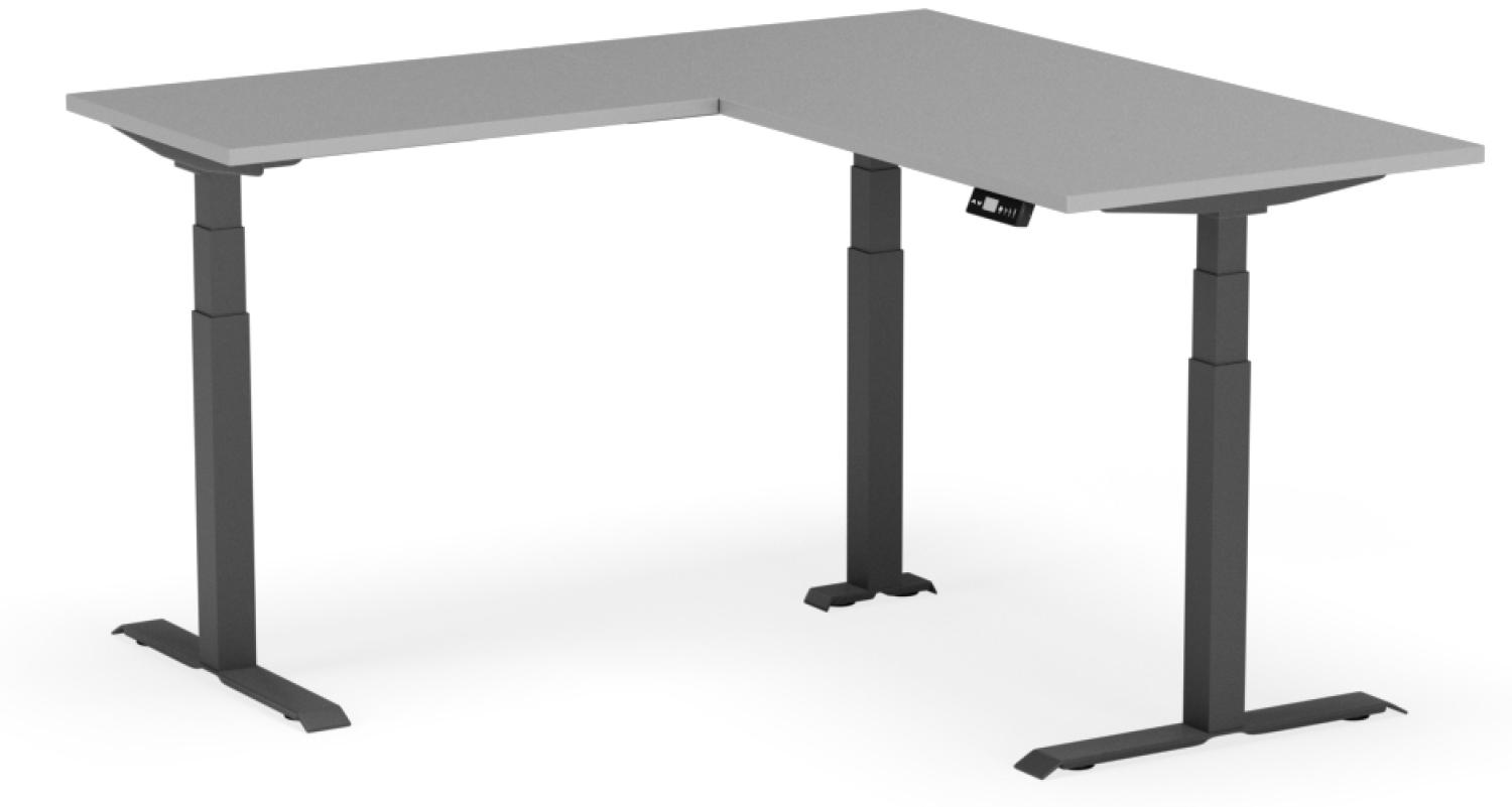 elektrisch höhenverstellbarer Schreibtisch L-SHAPE 160 x 160 x 60 - 80 cm - Gestell Schwarz, Platte Grau Bild 1