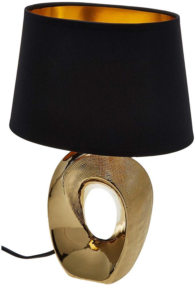 Kleine LED Tischleuchte Keramik Gold - Stoffschirm Schwarz, Höhe 33cm Bild 1