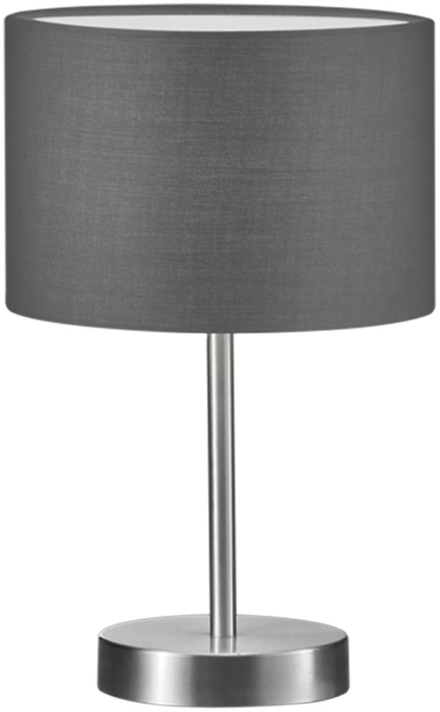 Klassische Tischleuchte HOTEL Silber matt mit Stoffschirm grau Ø20cm Bild 1