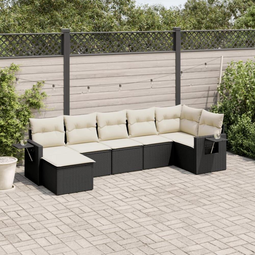 vidaXL 7-tlg. Garten-Sofagarnitur mit Kissen Schwarz Poly Rattan Bild 1