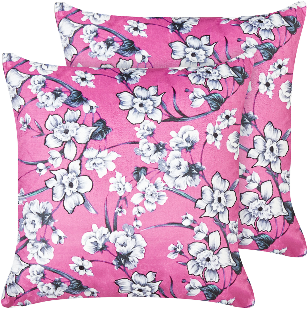 Kissen 2er Set Stickerei Samtstoff Fuchsia KOELERIA 45 x 45 cm Bild 1