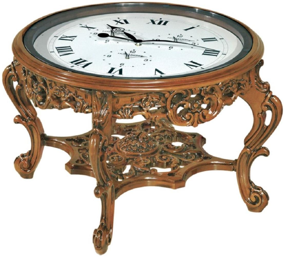 Casa Padrino Luxus Barock Couchtisch mit Uhr Braun - Prunkvoller Barockstil Cocktailtisch - Barock Möbel - Barock Interior - Edel & Prunkvoll - Luxus Qualität - Made in Italy Bild 1