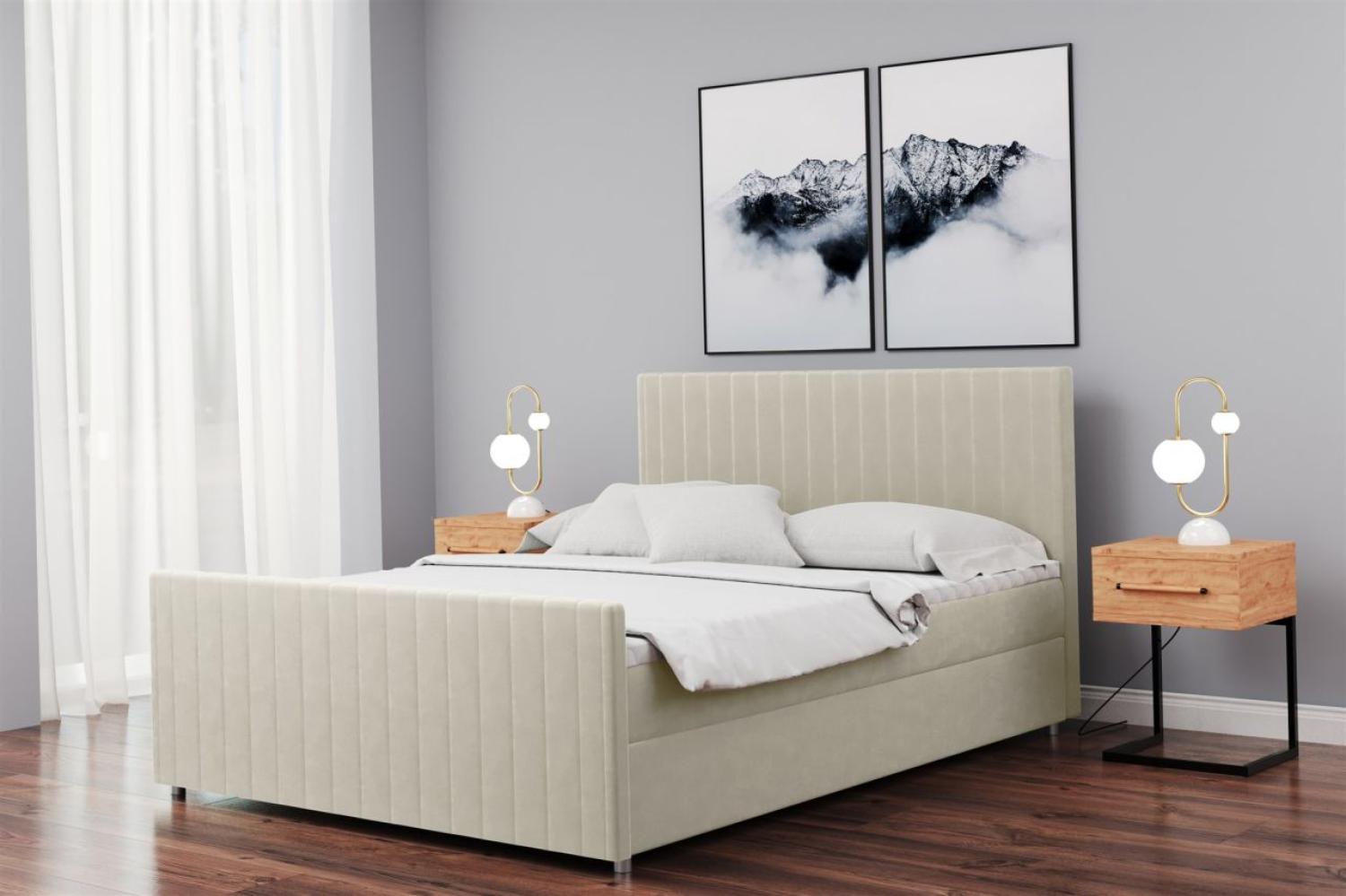 Boxspringbett Schlafzimmerbett ROSALIE 140x200cm in Stoff Matt Velvet Creme Bild 1