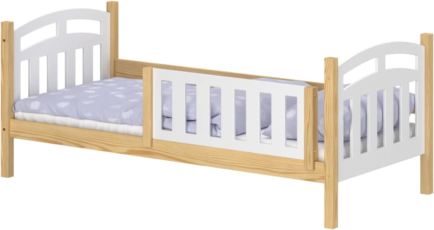 WNM Group Kinderbett für Mädchen und Jungen Suzie - Jugenbett aus Massivholz - Hohe Qualität Bett mit Rausfallschutz für Kinder 180x90 cm - Natürliche Kiefer Bild 1