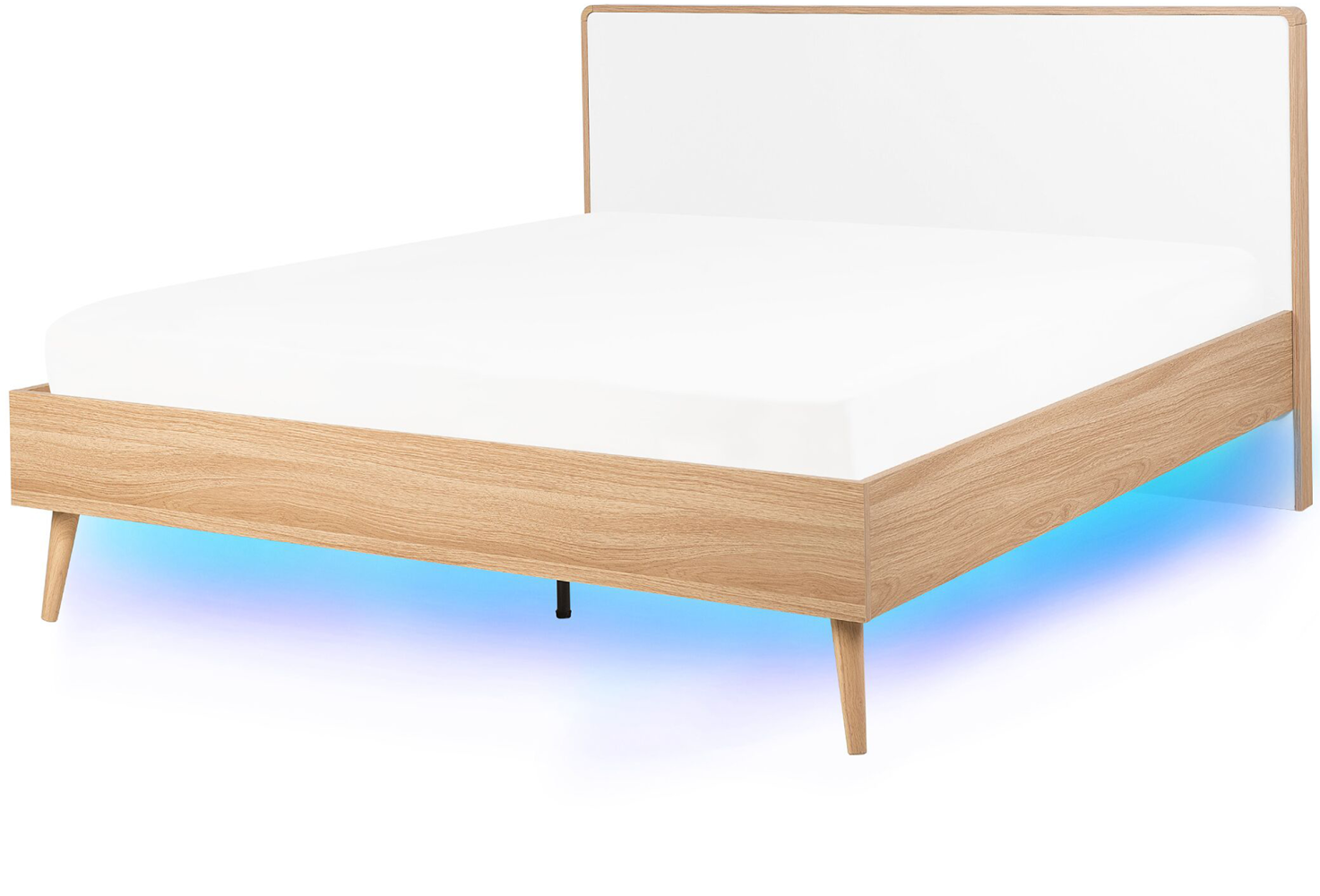 Bett heller Holzfarbton / weiß 140 x 200 cm mit LED-Beleuchtung bunt SERRIS Bild 1