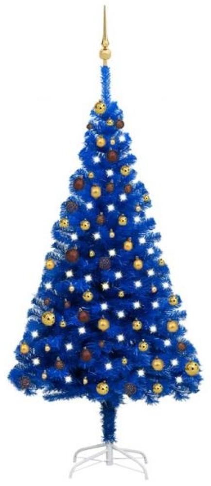 Künstlicher Weihnachtsbaum mit LEDs & Kugeln Blau 180 cm PVC Bild 1