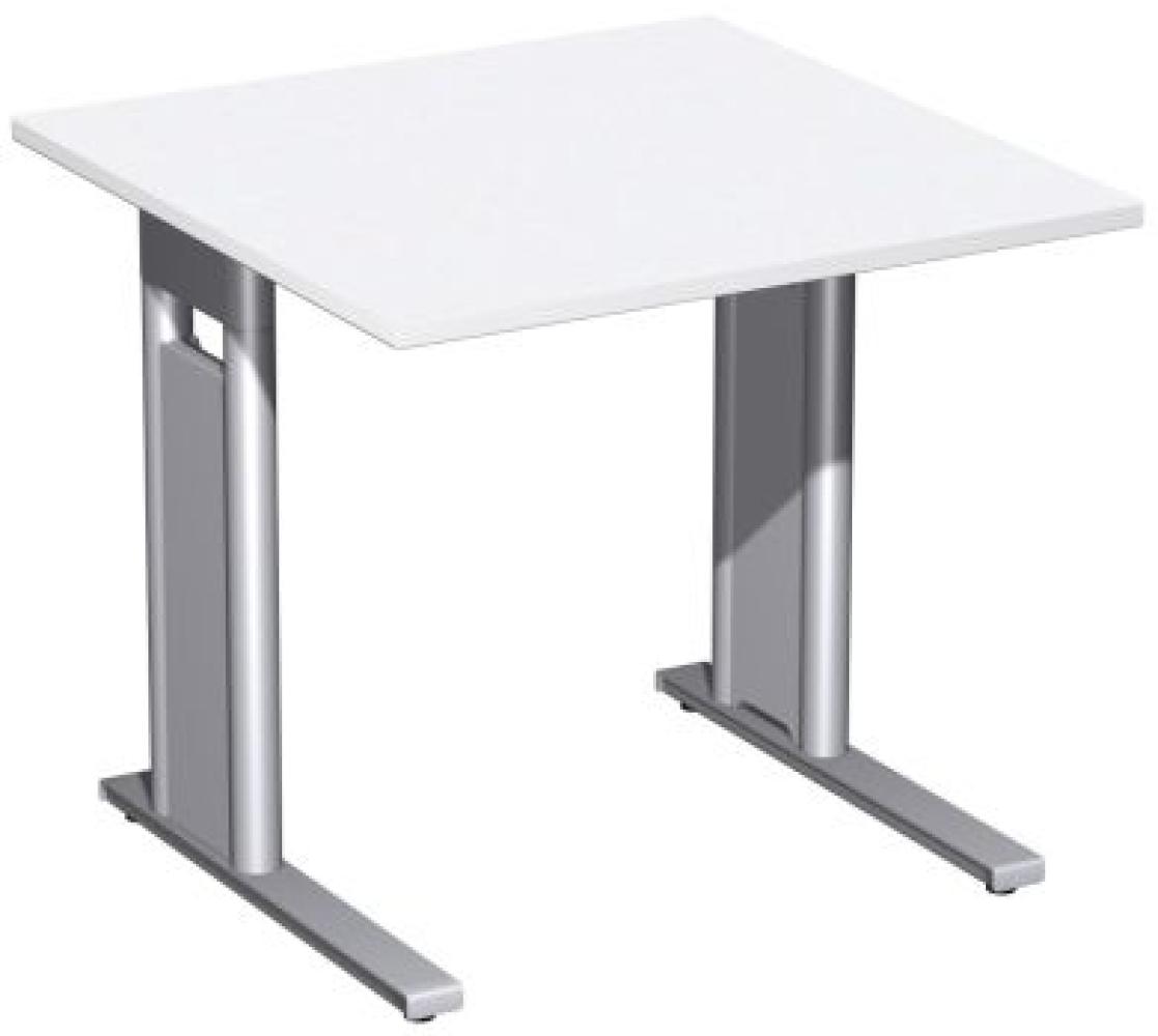 Schreibtisch 'C Fuß Pro', feste Höhe 80x80cm, Weiß / Silber Bild 1