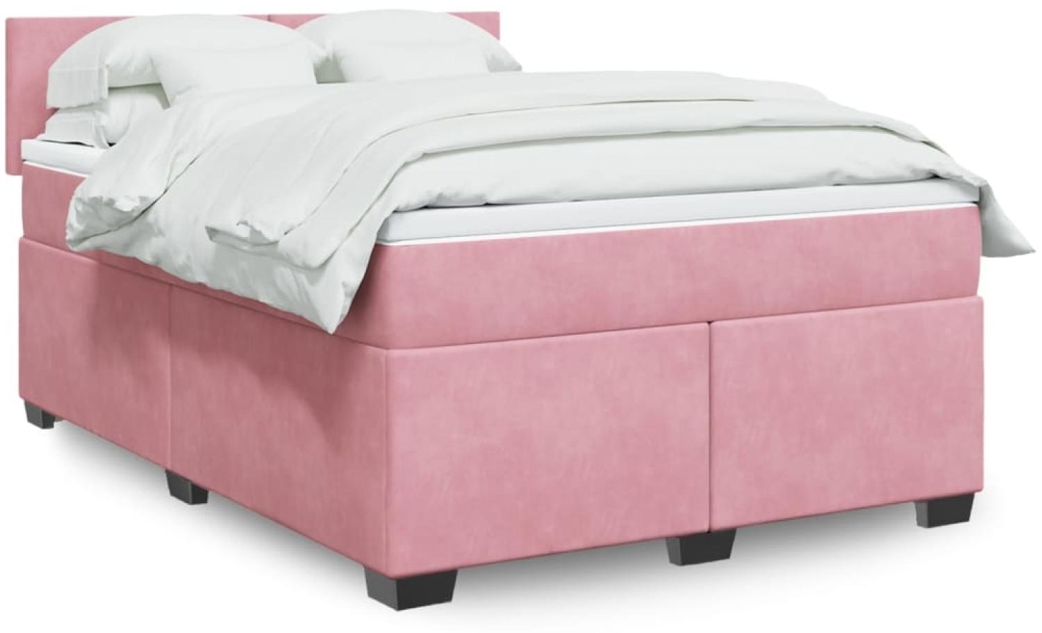 vidaXL Boxspringbett mit Matratze Rosa 140x190 cm Samt 3288605 Bild 1