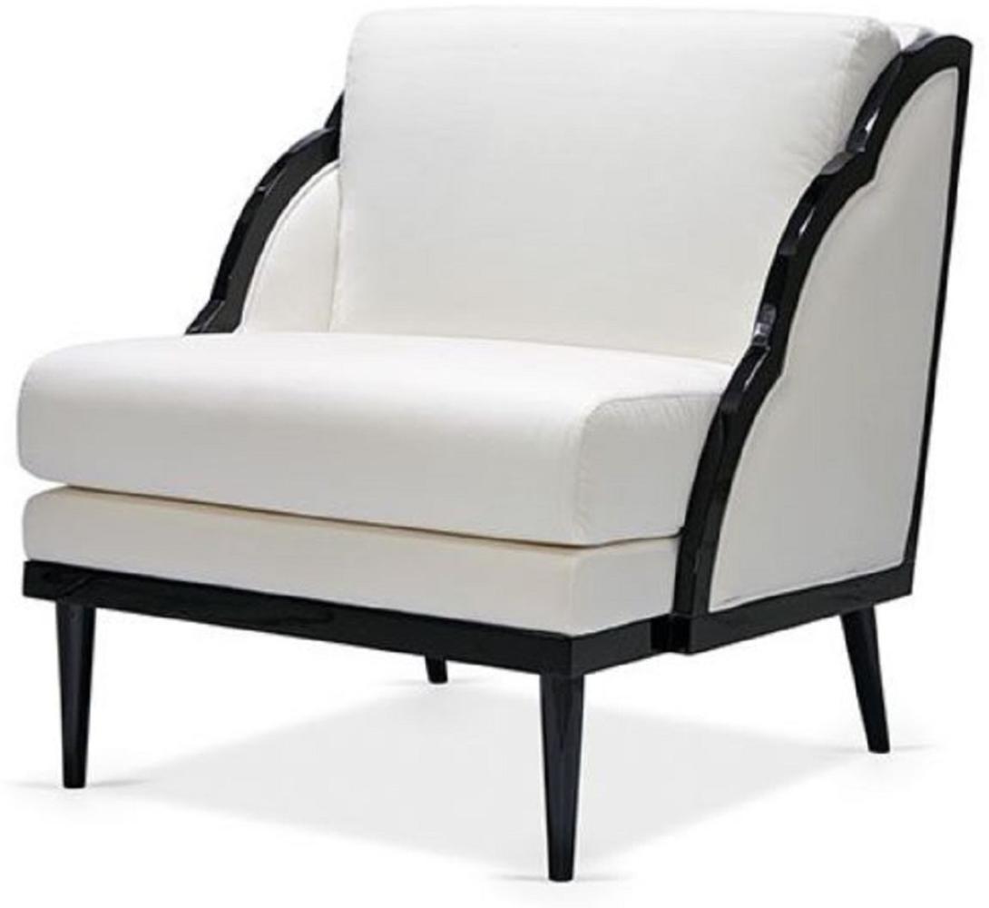Casa Padrino Luxus Art Deco Samt Sessel Weiß / Schwarz 79 x 99 x H. 92 cm - Hotel Lounge Sessel - Hotel Möbel - Luxus Möbel - Luxus Qualität Bild 1