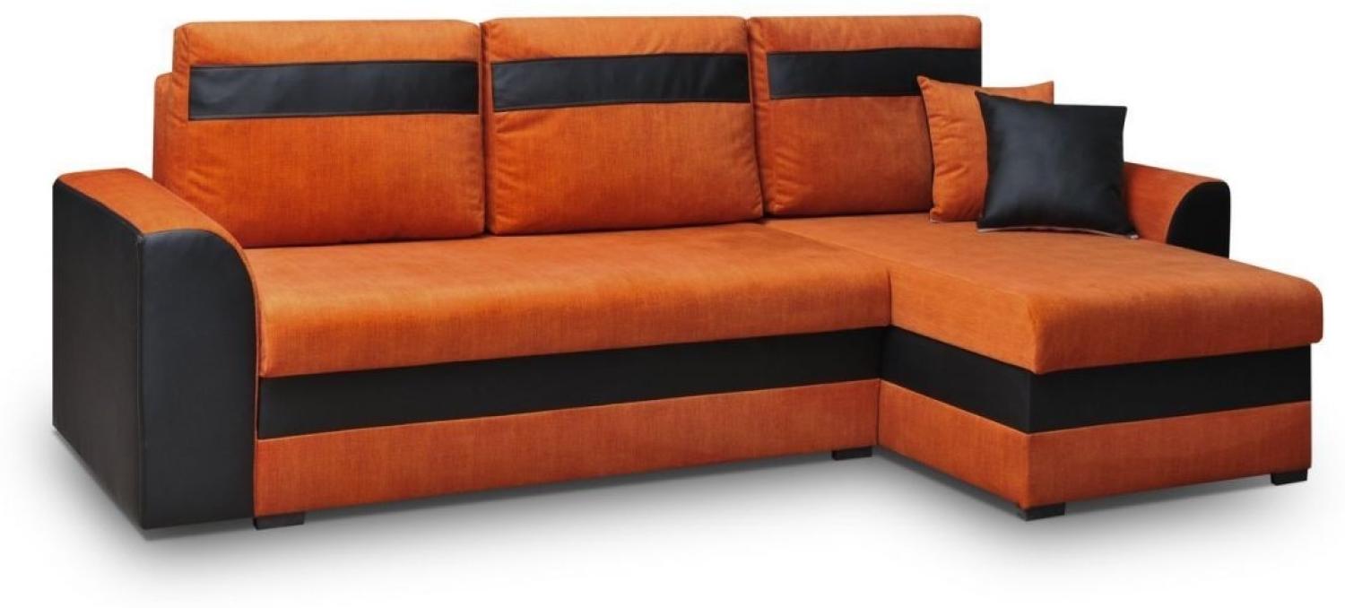 Ecksofa Sofa NIOBE mit Schlaffunktion Schwarz-Orange Ottomane Rechts Bild 1