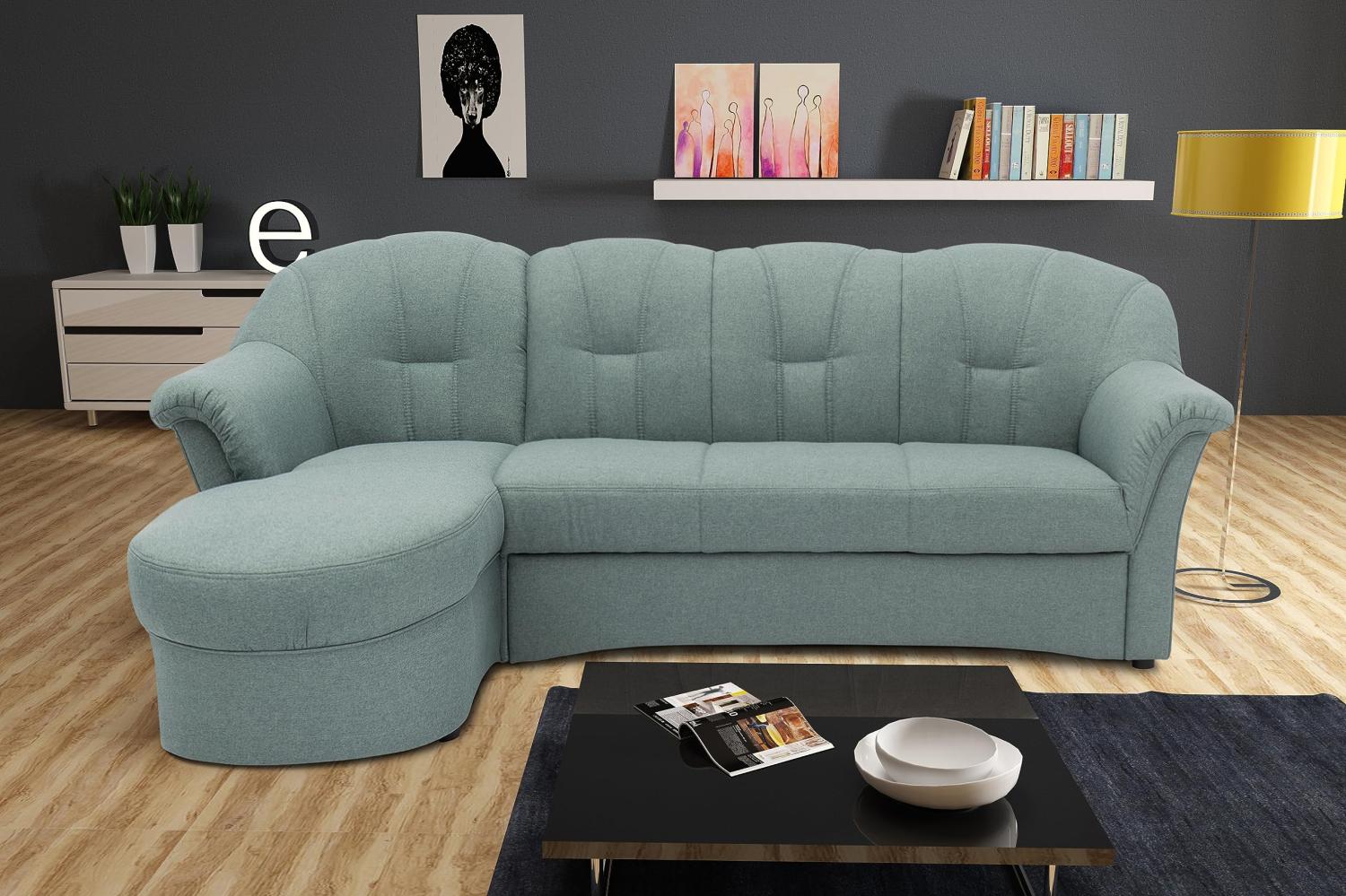 DOMO Collection Puno Ecksofa, Sofa in L-Form, Eckcouch, Sofa, Couch mit Longchair und Schlaffunktion, 142 x 233 cm, Polstermöbel in eisblau Bild 1