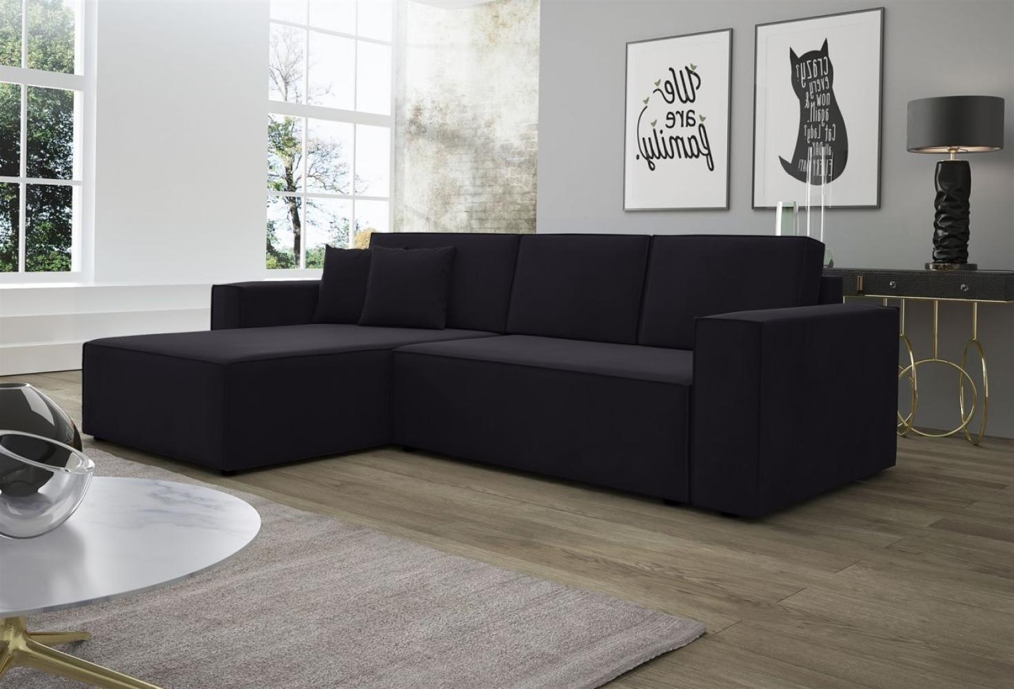 Ecksofa Schlafsofa Sofa CONOR PREMIUM Stoff Kronos Schwarz Ottomane Links Bild 1