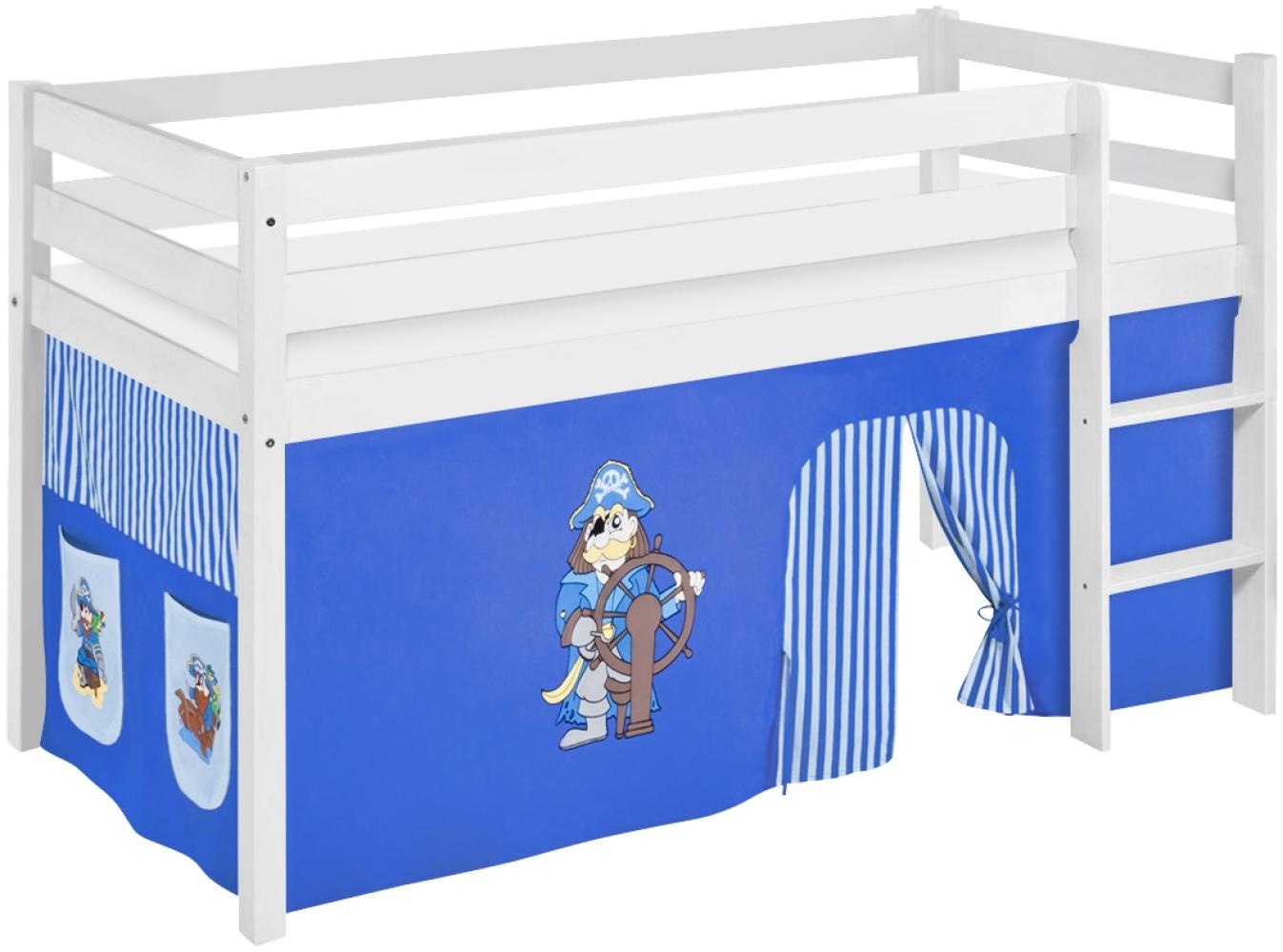 Lilokids 'Jelle' Spielbett 90 x 200 cm, Pirat Blau, Kiefer massiv, mit Vorhang Bild 1