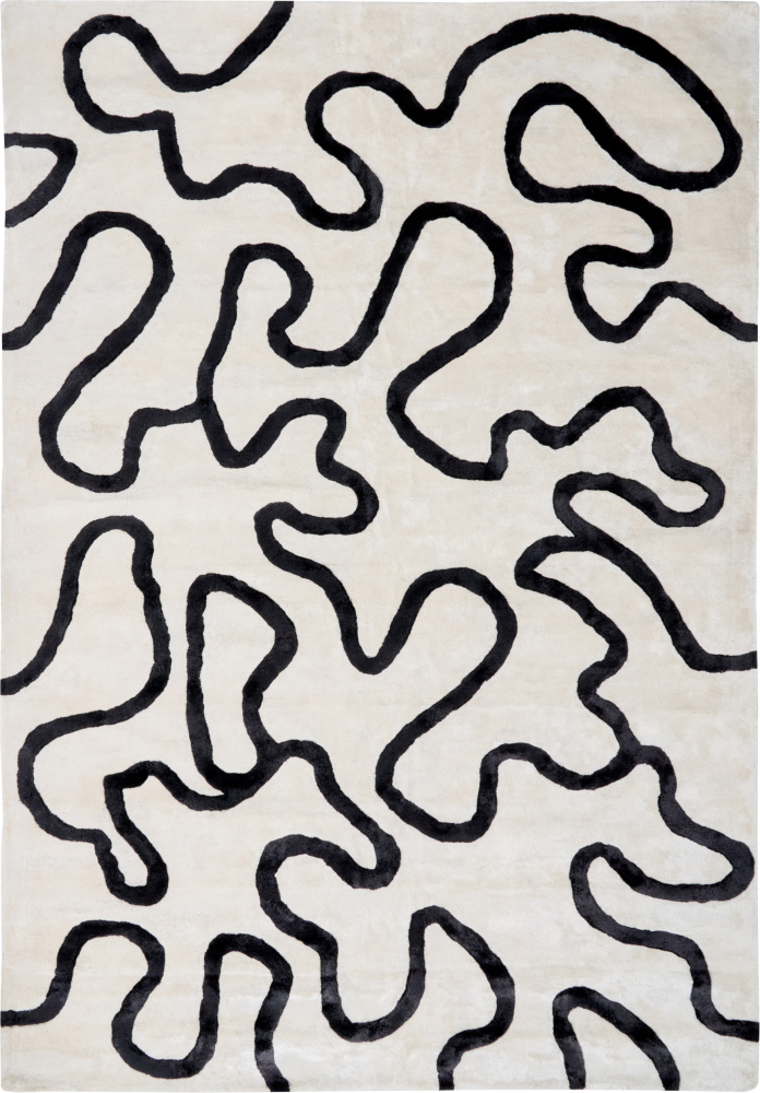 Teppich Viskose weiß schwarz 160 x 200 cm abstraktes Muster Kurzflor KAPPAR Bild 1