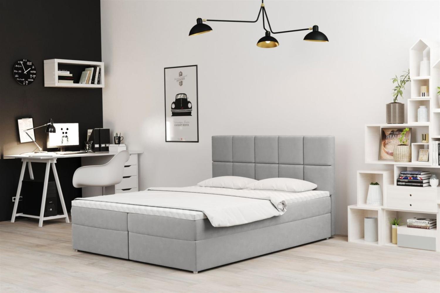 Boxspringbett Schlafzimmerbett FRASCO 160x220cm in Stoff Soro Hellgrau Bild 1