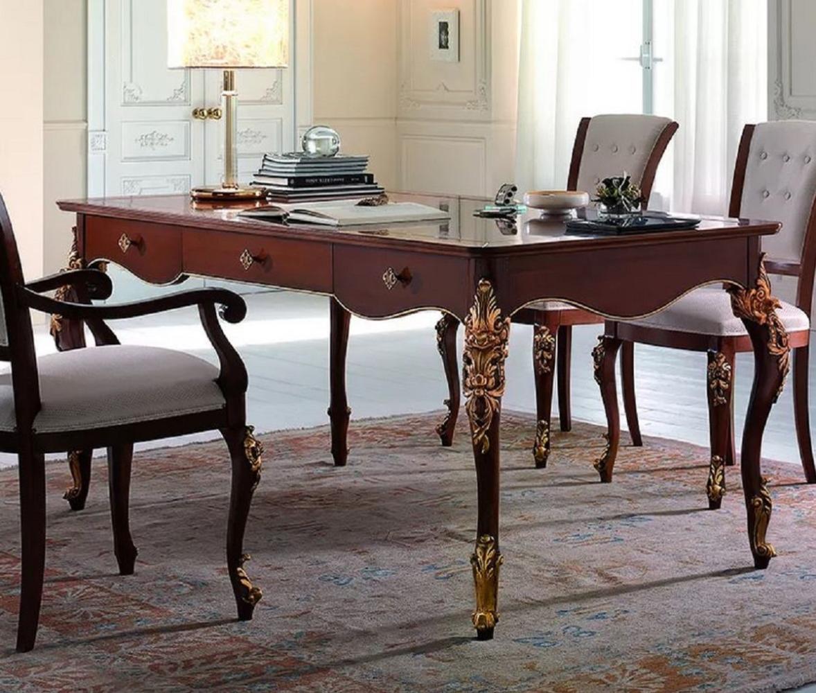 Casa Padrino Luxus Barock Schreibtisch mit 3 Schubladen Braun / Gold - Handgefertigter Bürotisch im Barockstil - Barock Büro Möbel - Luxus Möbel im Barockstil - Luxus Qualität - Made in Italy Bild 1
