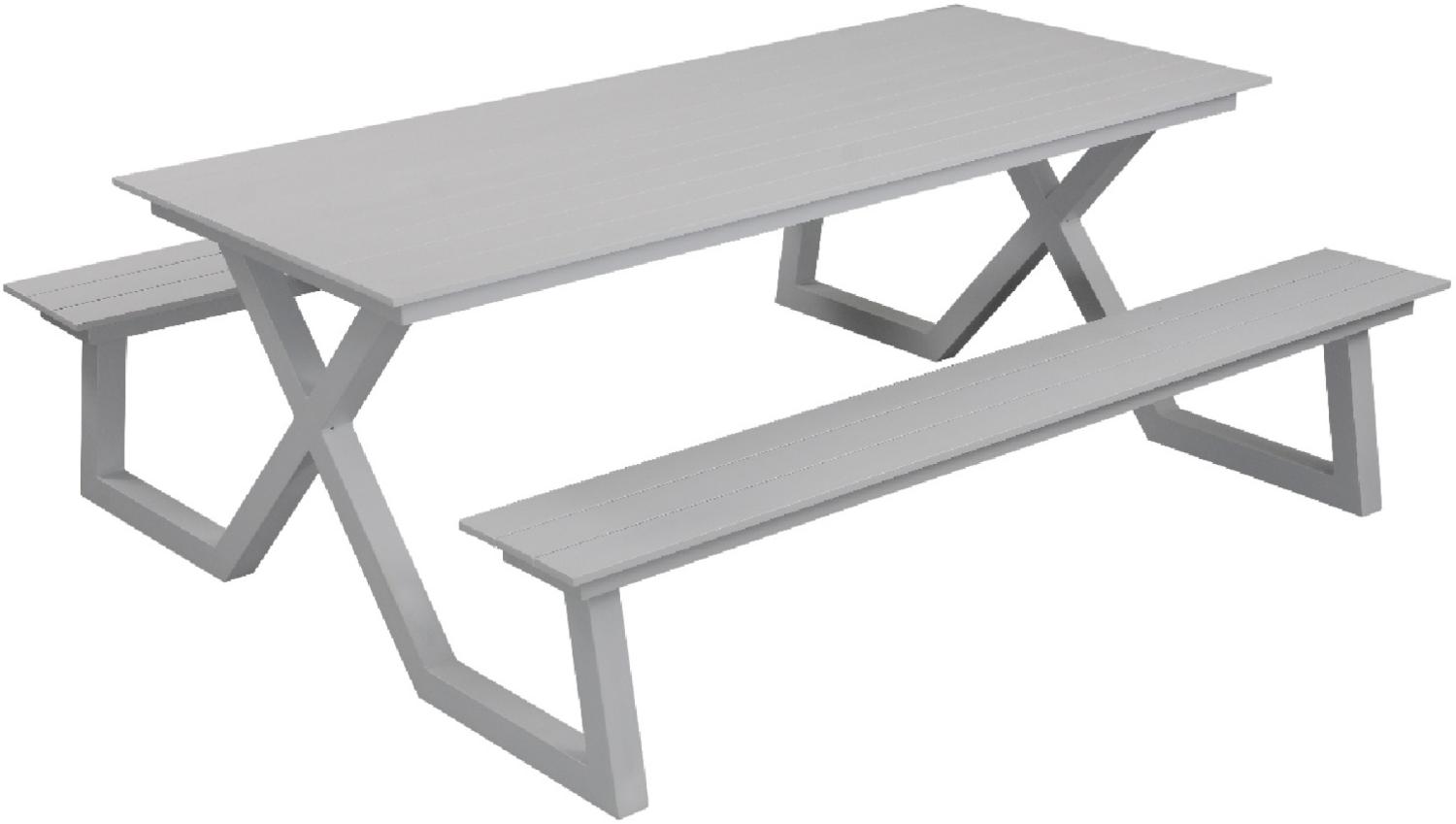Inko Cebu Sitzgruppe Tisch mit 2 Bänken Alu Picknickbank 200x174x75 cm 2 Farben zur Wahl Weiß Bild 1