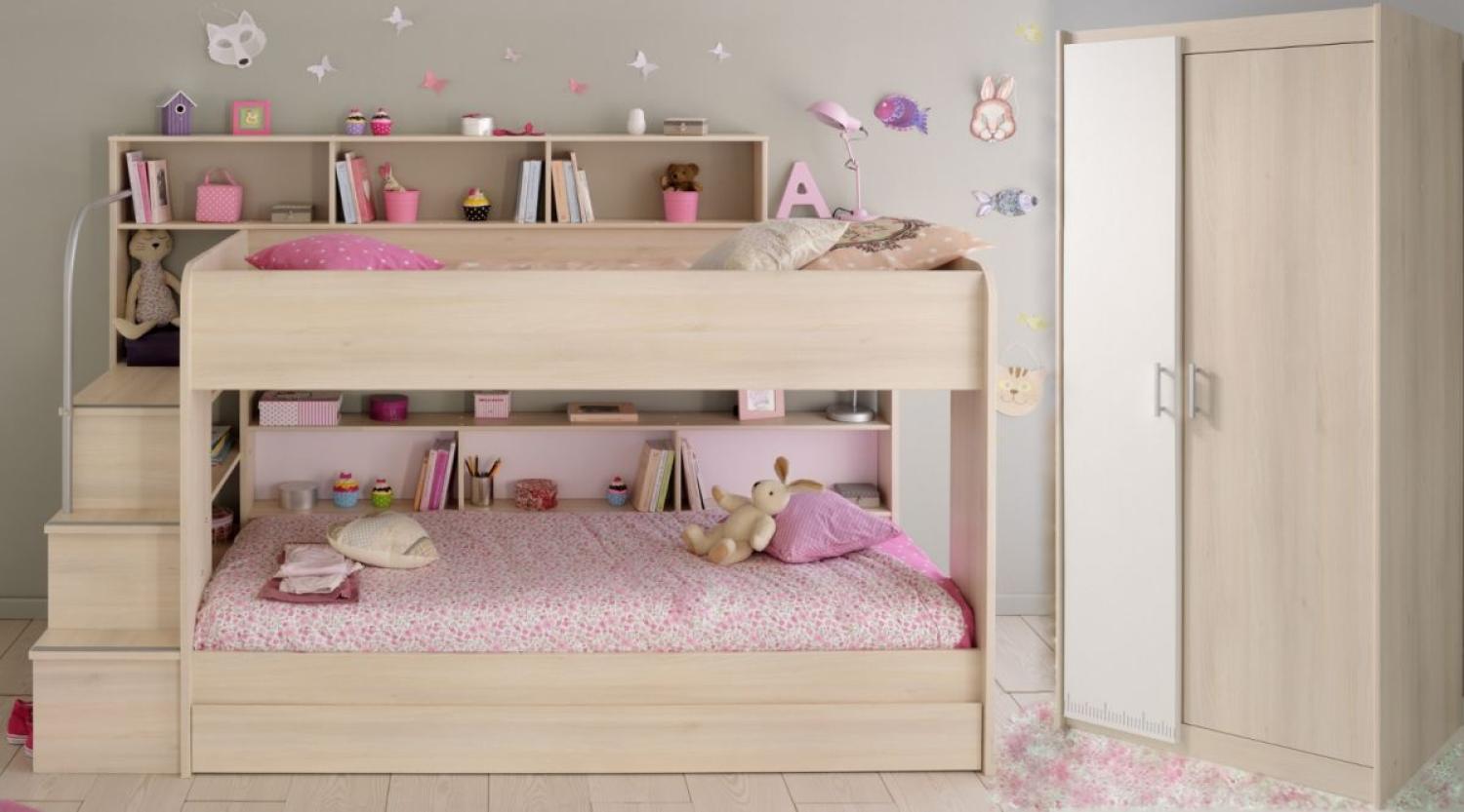Kinderzimmer Bibop 41 Parisot Bett + 2-trg Kleiderschrank + Regale + Podest-Leiter + Bettschubkasten Bild 1