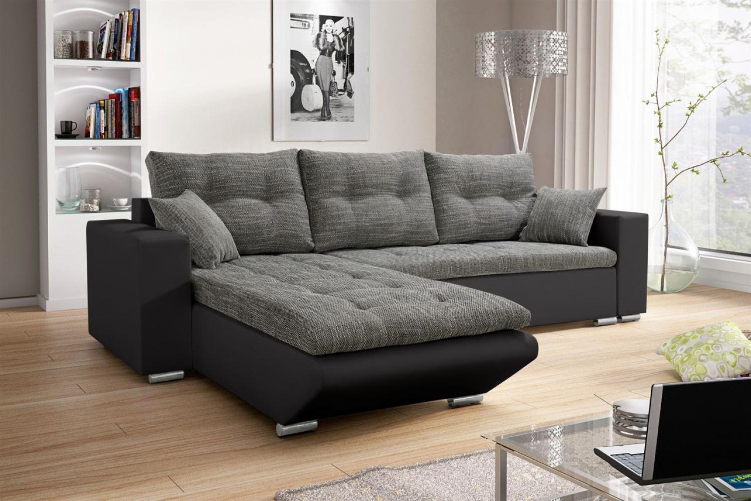 Ecksofa Sofa NINO mit Schlaffunktion Schwarz-Grau Ottomane Links Bild 1