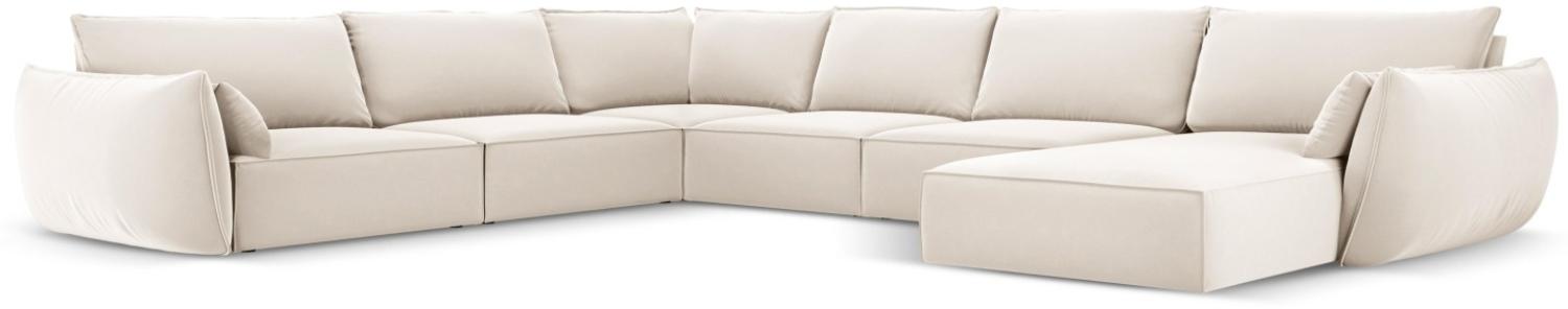 Micadoni 8-Sitzer Samtstoff Panorama Ecke links Sofa Kaelle | Bezug Light Beige | Beinfarbe Black Plastic Bild 1