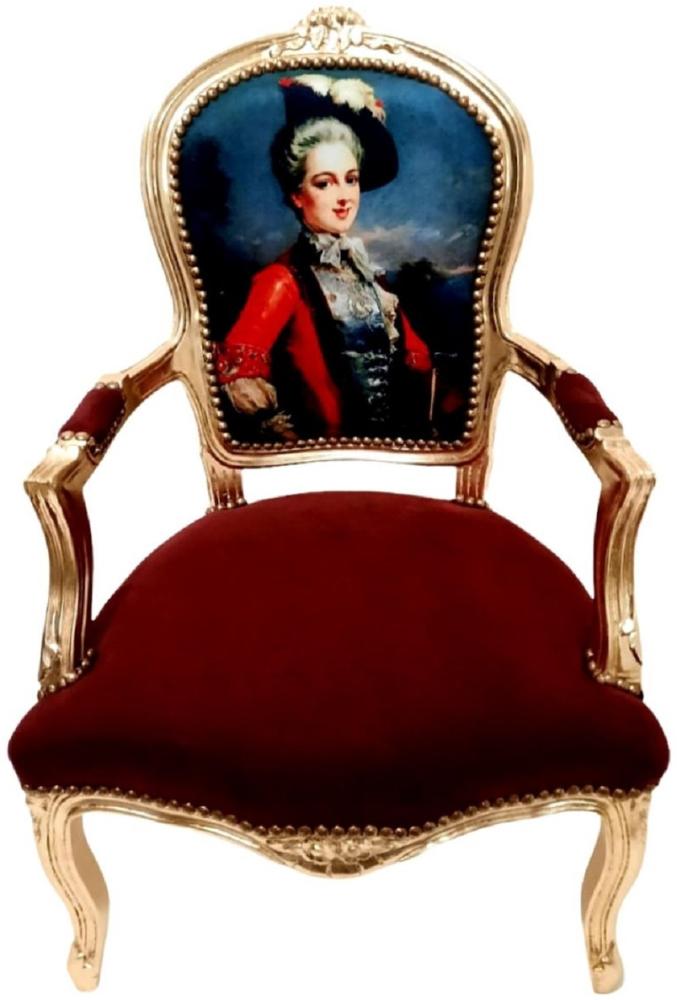 Casa Padrino Barock Salon Stuhl Dame Bordeauxrot / Gold - Handgefertigter Antik Stil Stuhl mit Armlehnen - Möbel im Barockstil Bild 1