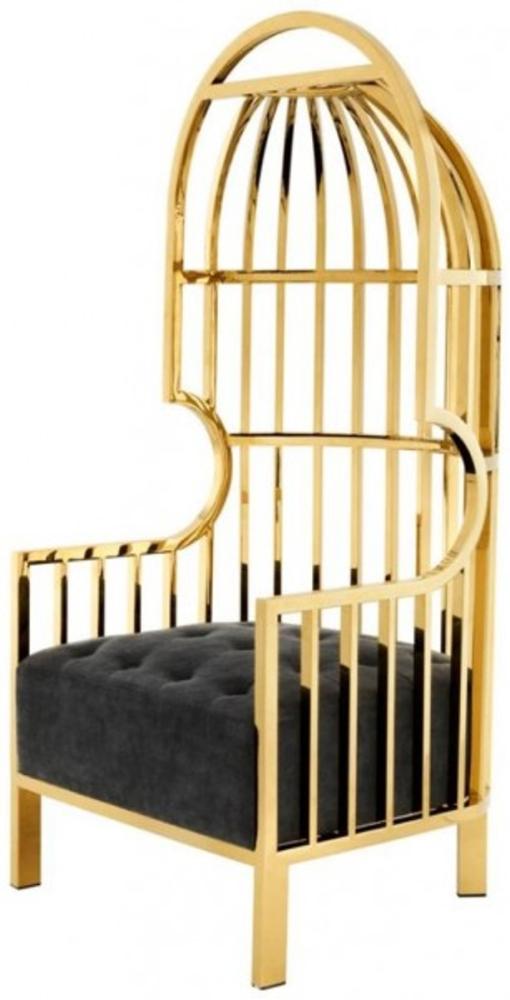 Casa Padrino Luxus Designer Art Deco Salon Sessel Schwarz / Gold - Luxus Kollektion- Haubensessel Metall Bild 1