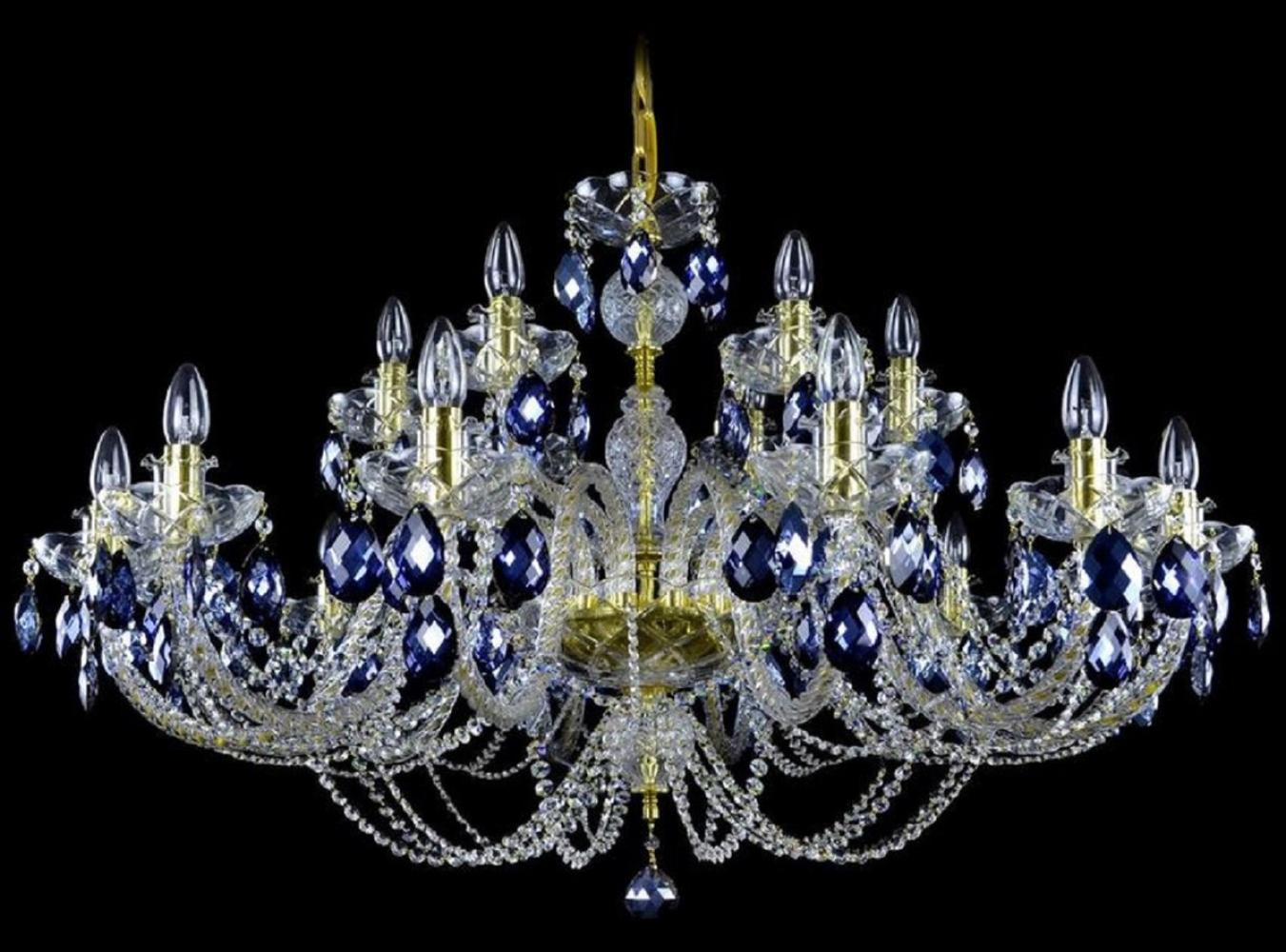 Casa Padrino Luxus Barock Kronleuchter Gold / Blau Ø 107 x H. 70 cm - Prunkvoller Barockstil Kronleuchter mit böhmischen Kristallglas - Edel & Prunkvoll Bild 1