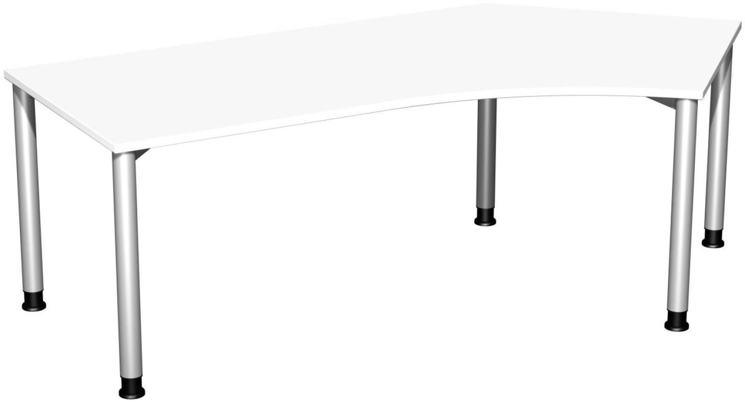 Schreibtisch 135° '4 Fuß Flex' rechts, höhenverstellbar, 216x113cm, Weiß / Silber Bild 1