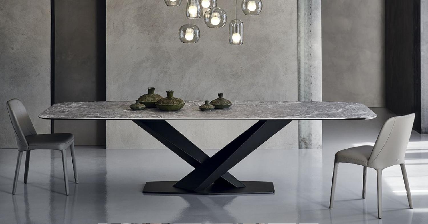 Casa Padrino Luxus Esstisch Grau / Schwarz 300 x 120 x H. 75 cm - Esszimmertisch mit hochwertiger Keramik Tischplatte - Moderne Esszimmer Möbel - Luxus Qualität - Made in Italy Bild 1