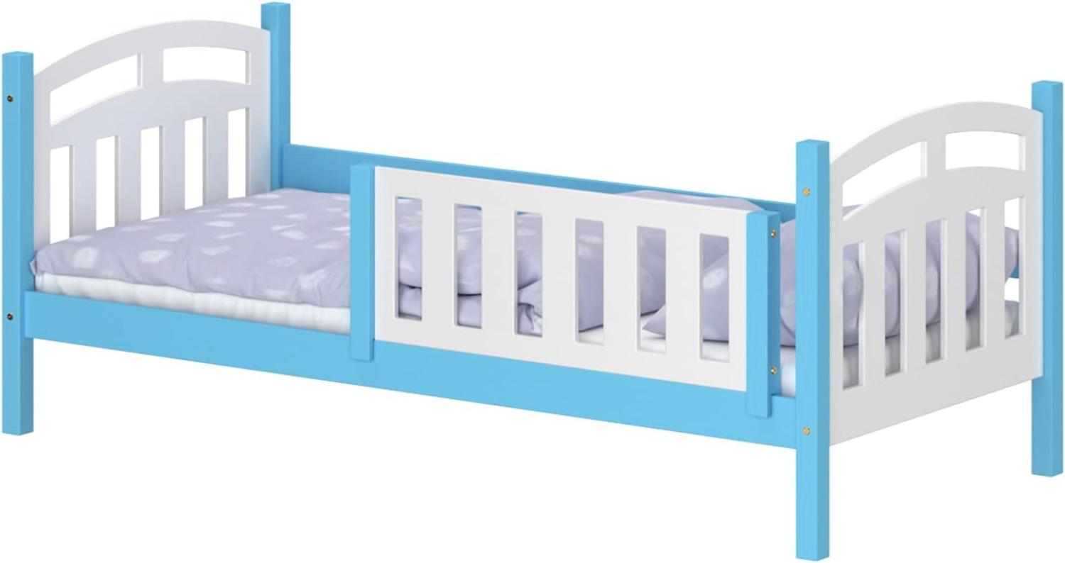 WNM Group Kinderbett für Mädchen und Jungen Suzie - Jugenbett aus Massivholz - Hohe Qualität Bett mit Rausfallschutz für Kinder 180x80 cm - Blau Bild 1