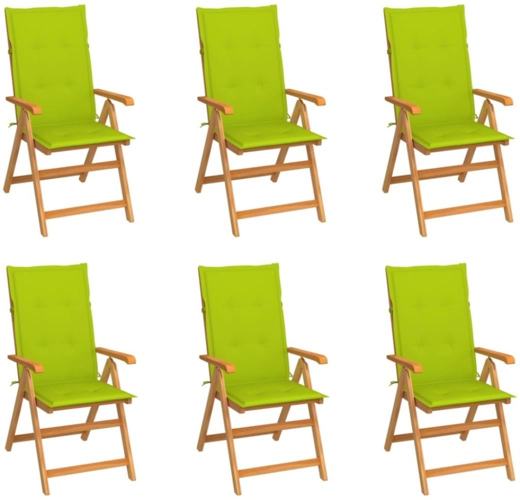 vidaXL Gartenstühle 6 Stk. mit Hellgrünen Kissen Massivholz Teak Bild 1