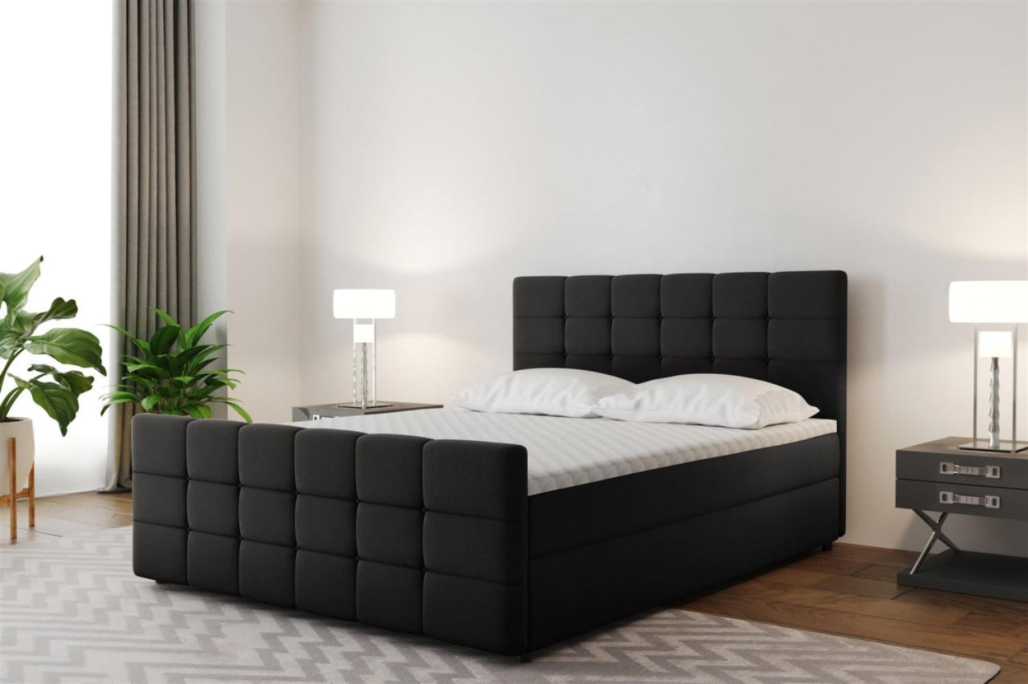 Boxspringbett Schlafzimmerbett SENON 160x200cm Stoff Schwarz inkl. Bettkasten Bild 1