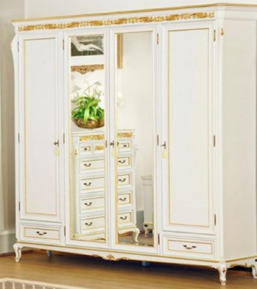 Casa Padrino Luxus Barock Schlafzimmerschrank Weiß / Gold - Prunkvoller Massivholz Schrank mit 4 Türen und 2 Schubladen - Barock Kleiderschrank - Barock Schlafzimmer Möbel Bild 1