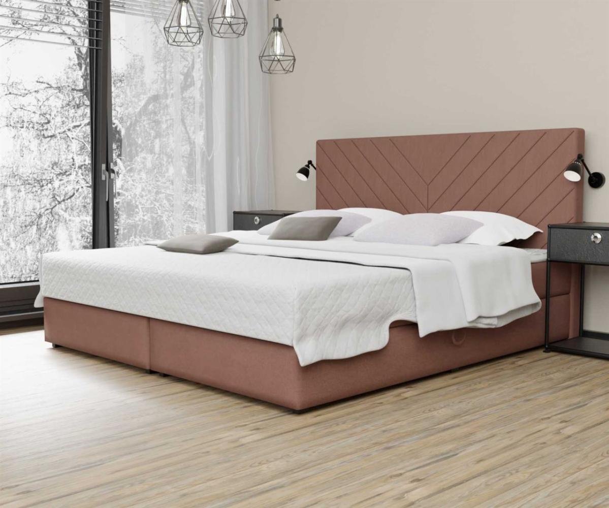 Boxspringbett Schlafzimmerbett BELCORA 120x200cm Stoff Apricot inkl. Bettkasten Bild 1