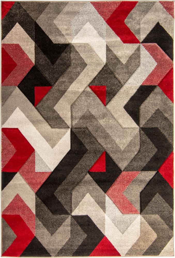 Langlebiger und Pflegeleichter Teppich NIDD RUTH, Kadima Design. Farbe: Rot-Grau, Größe: 120x170 cm Bild 1