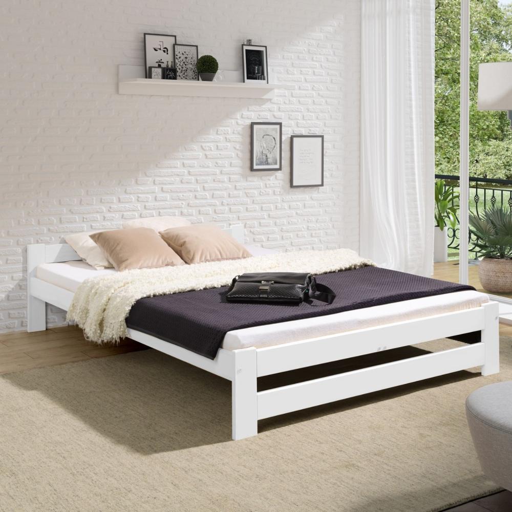 Coemo Bett Classico Holzbett Bettgestell mit Lattenrost Massivholz Kiefer Farbe Weiß 180 x 200 cm Bild 1