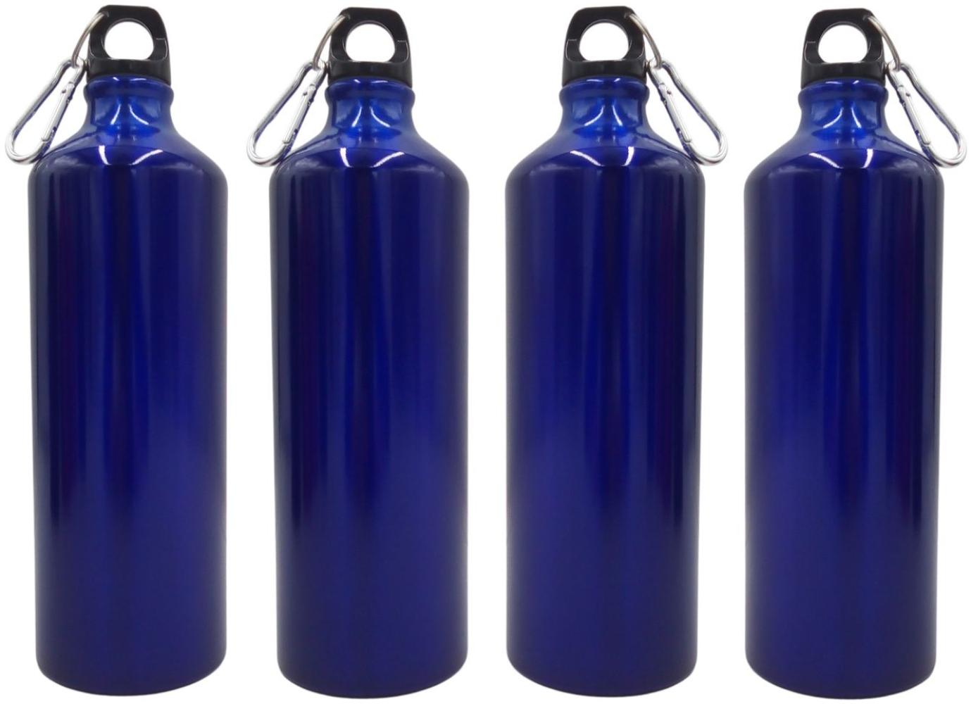 4x Aluminium Trinkflasche 1 Liter blau mit Karabiner Wasserflasche Sportflasche Bild 1