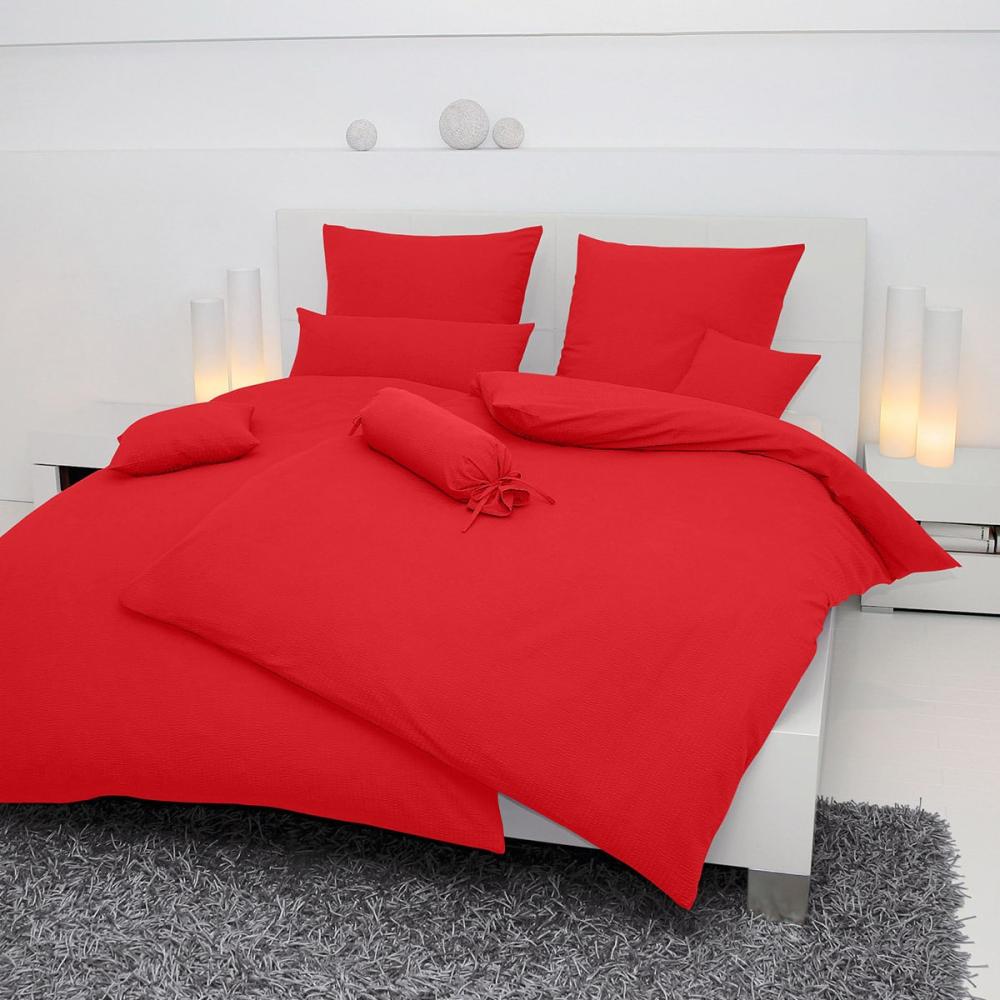 Janine Mako Soft Seersucker uni Bettwäsche 2 teilig Bettbezug 155 x 200 cm Kopfkissenbezug 80 x 80 cm PIANO rot Bild 1