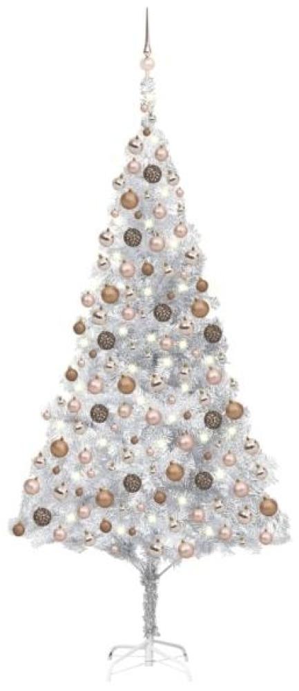 vidaXL Künstlicher Weihnachtsbaum mit LEDs & Kugeln Silbern 240cm PET, Mit Beleuchtung [3077612] Bild 1