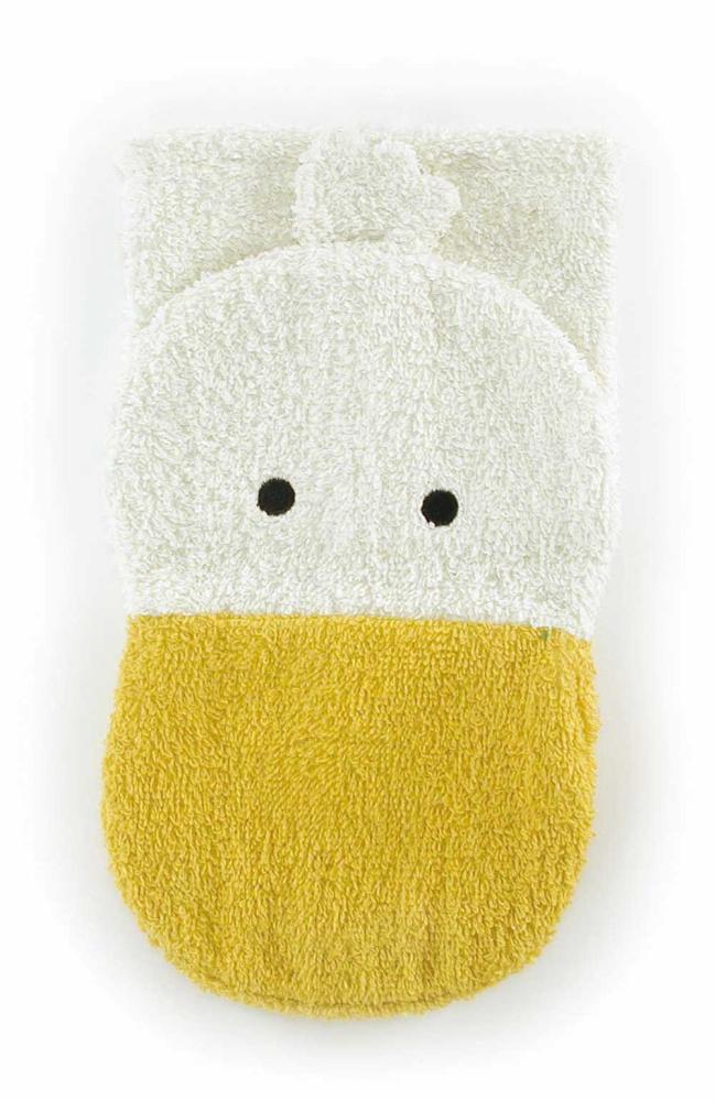 Kinder Waschlappen kleine Ente aus Baumwolle in gelb/ weiß, Waschhandschuh Baby (Ökotex Standard 100) Bild 1