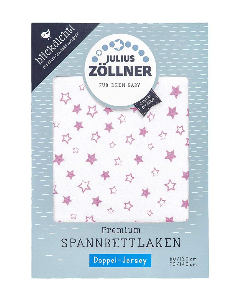 Julius Zöllner 8357158005 Jersey Spanntuch Premium, blickdicht, aus Jersey Doppeltuch, passend für Kinderbetten 60x120 und 70x140 cm, stella pink Bild 1