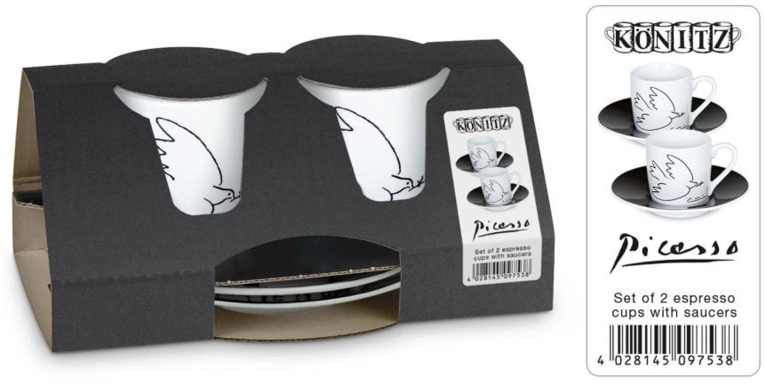 Könitz Picasso La Colombe De La Paix Espresso Geschenkset, 4-tlg, 2 Espresso Tassen mit Untertasse, Porzellan, 85 ml, 11 5 054 1989 Bild 1
