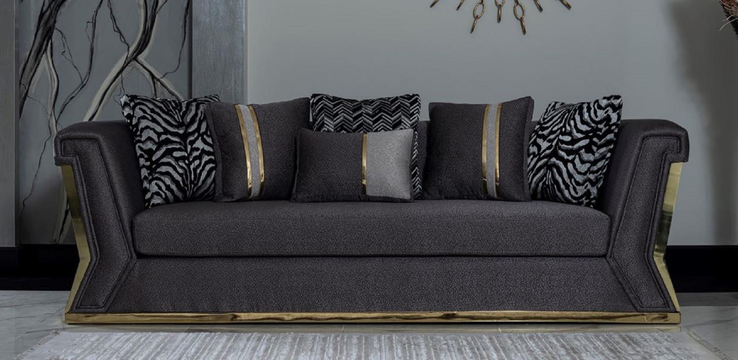 Casa Padrino Luxus Sofa Dunkelgrau / Gold - Elegantes Wohnzimmer Sofa mit dekorativen Kissen - Luxus Wohnzimmer Möbel Bild 1
