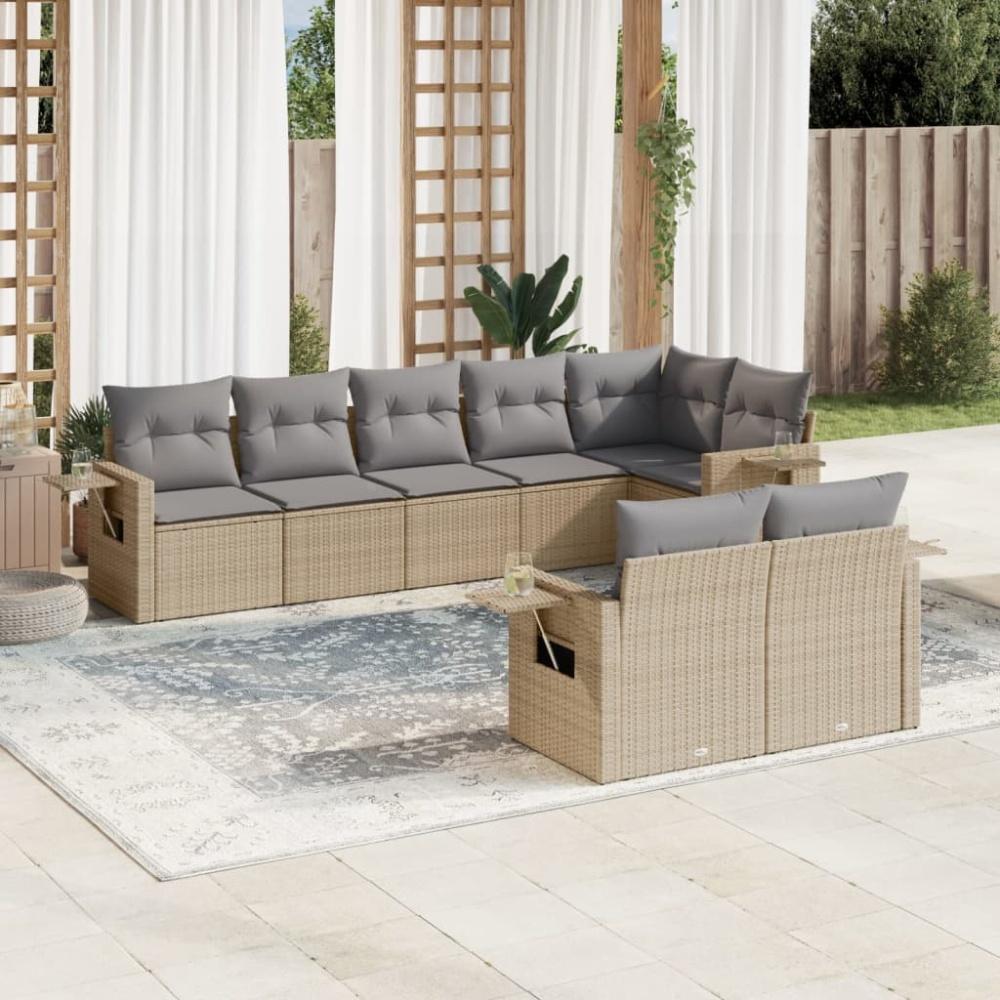 vidaXL 8-tlg. Garten-Sofagarnitur mit Kissen Beige Poly Rattan Bild 1