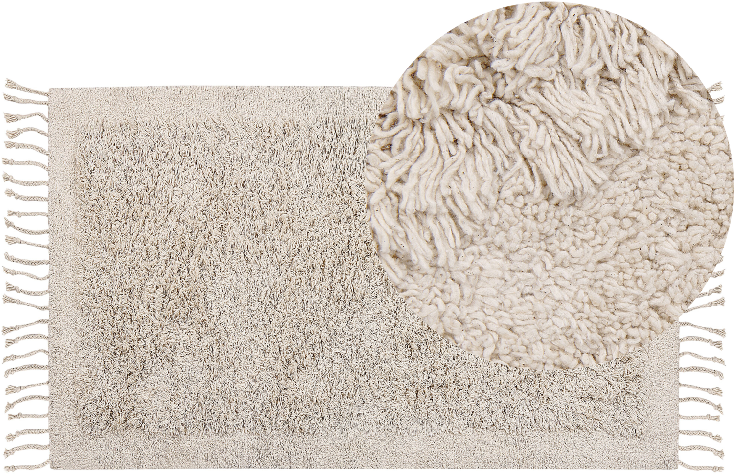 Teppich Baumwolle hellbeige 80 x 150 cm Fransen Shaggy BITLIS Bild 1